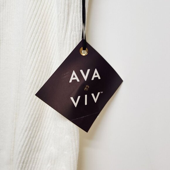 Ava & Viv Womens Ribbed Knit Midi Skirt plus Size 3X White Stretch Elastic Waist - Picture 3 of 8